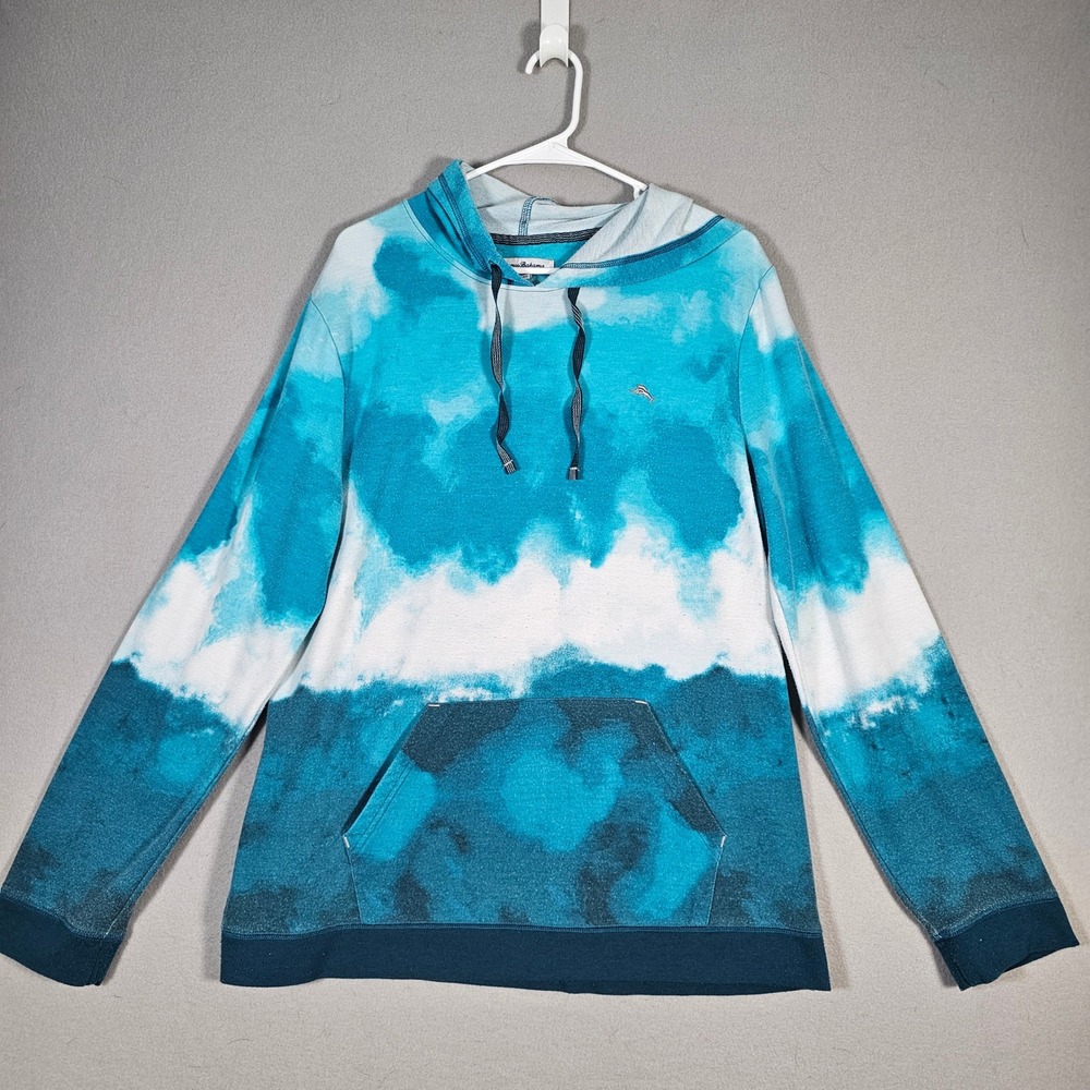 Tommy Bahama Hoodie Mens Medium Blue Tie Dye Cloud Wash Marlin Logo Pullover